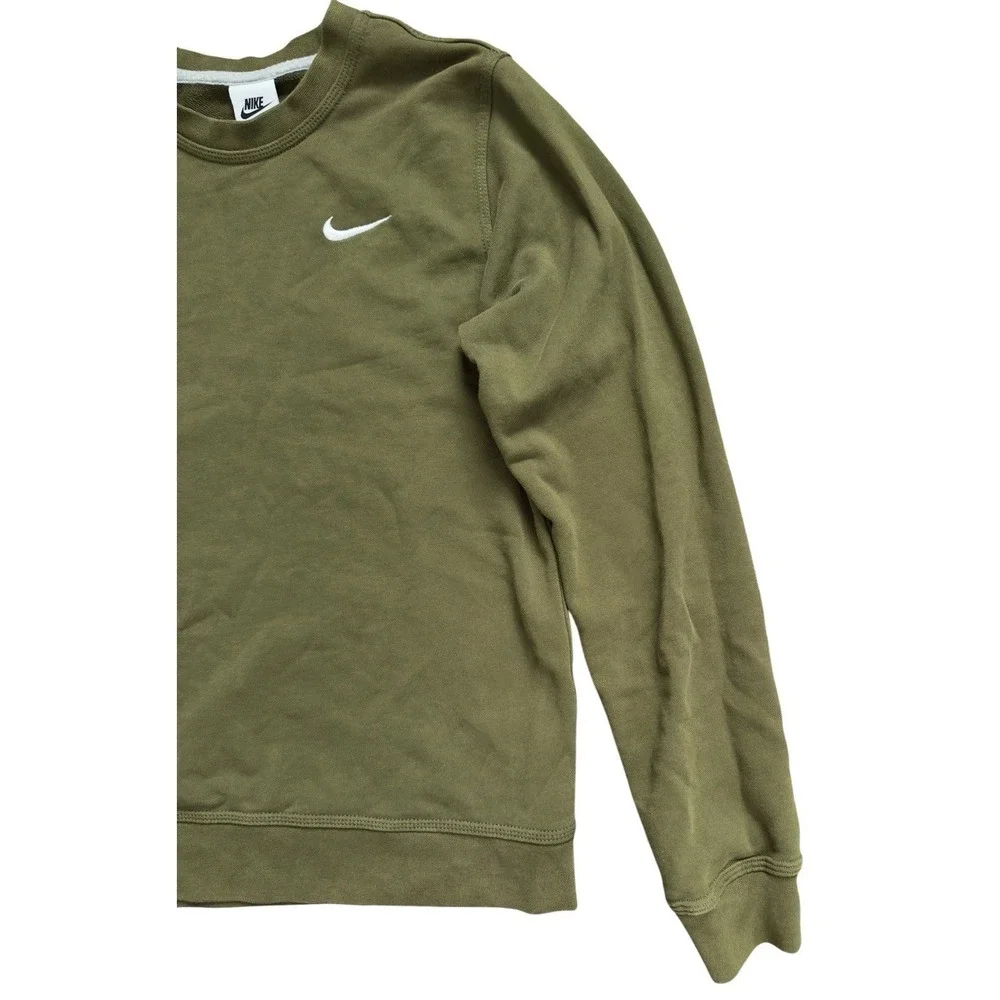 Nike Sportswear Club Fleece Crewneck Sweatshirt Mens Olive Green Swoosh Size S